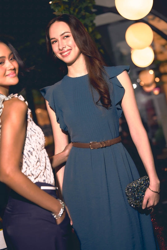 Ruffled Sleeves A-Line Midi Dress