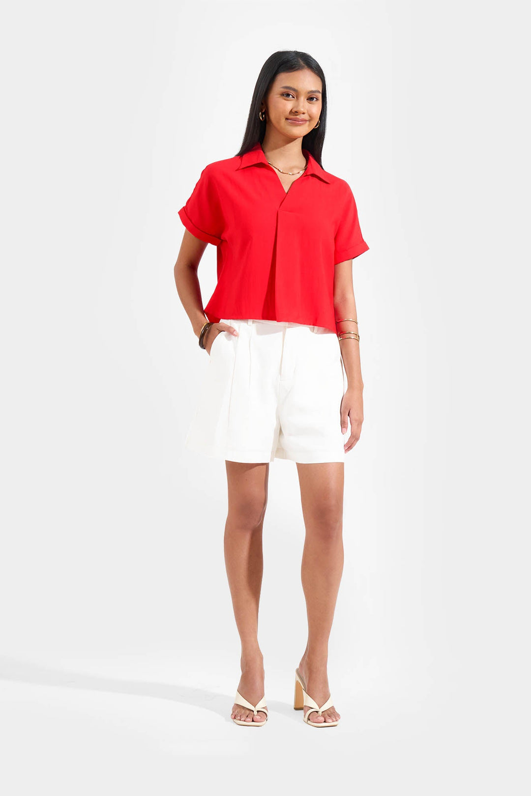 Collared Shirt with Pleat Detail
