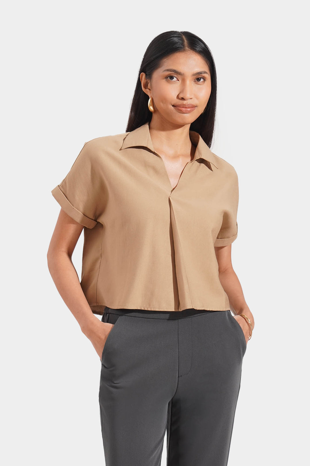 Collared Shirt with Pleat Detail