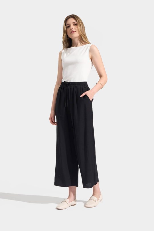 Straight Leg Pull Up Drawstring Trousers
