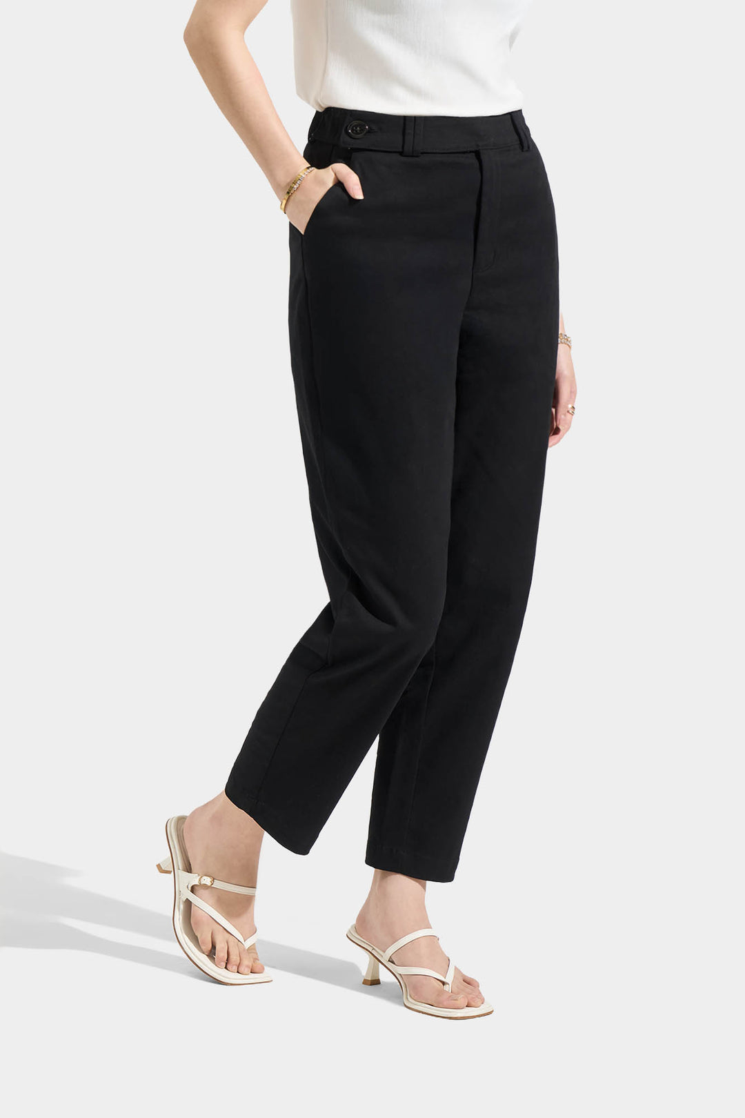 Tapered Trousers with Button Detail