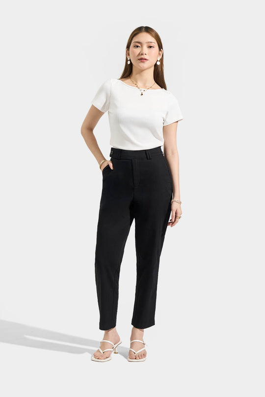 Tapered Trousers with Button Detail