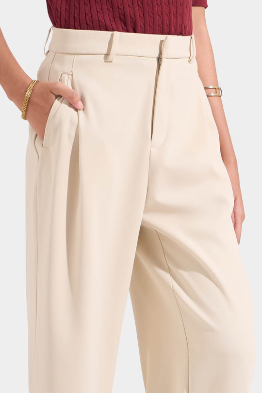 Fine Line Pleated Straight Trousers