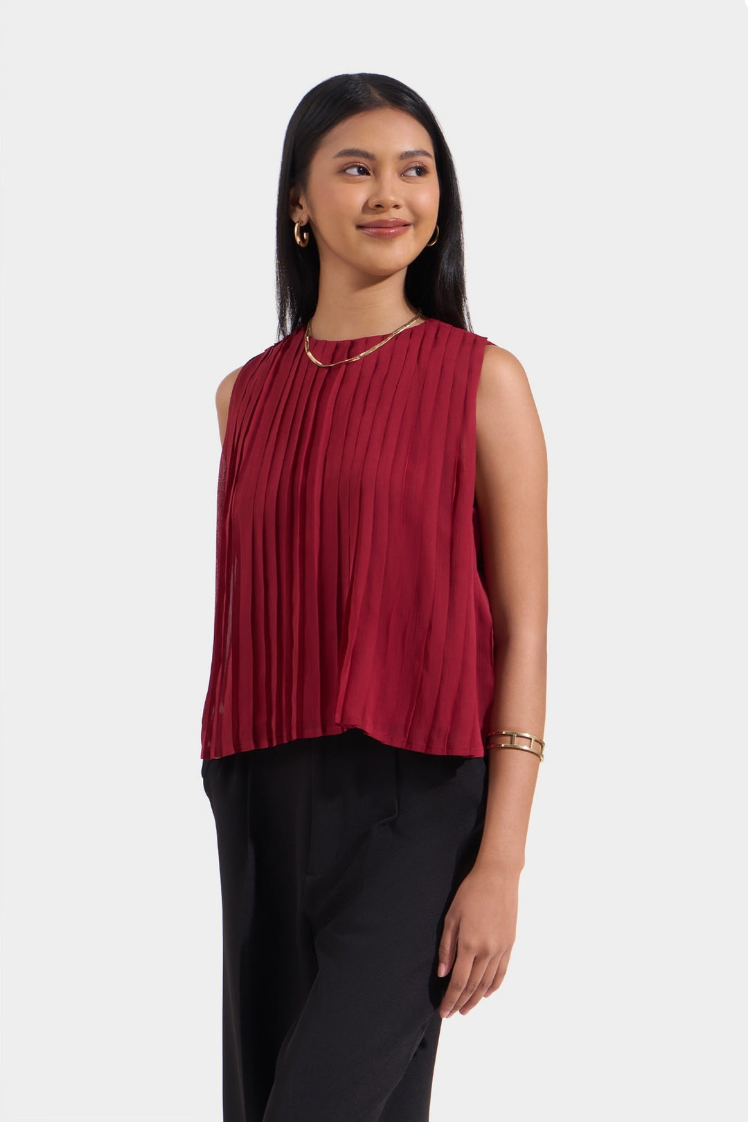 Sleeveless Pleated Blouse