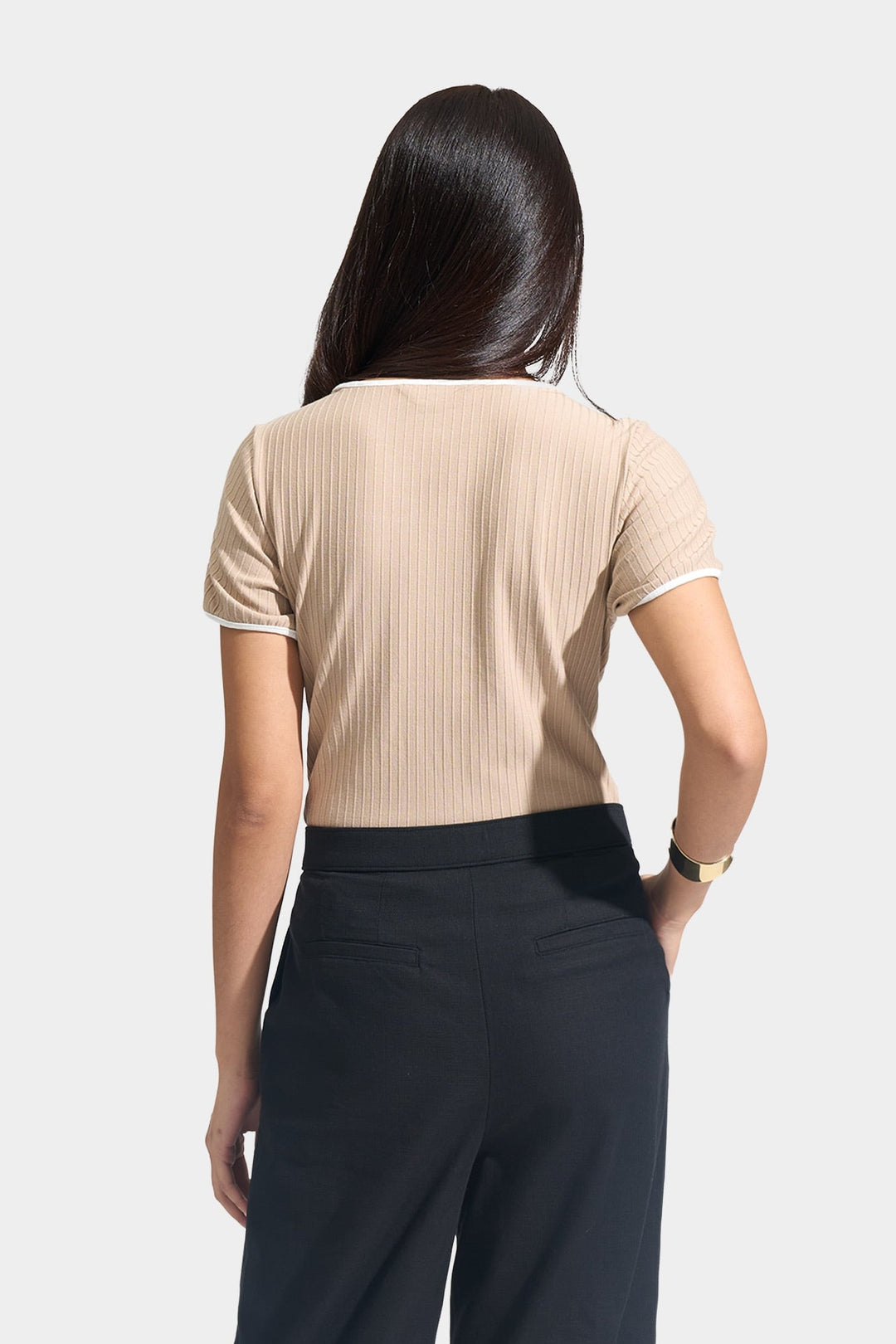 Square Neck Tee with Contrast Tipping