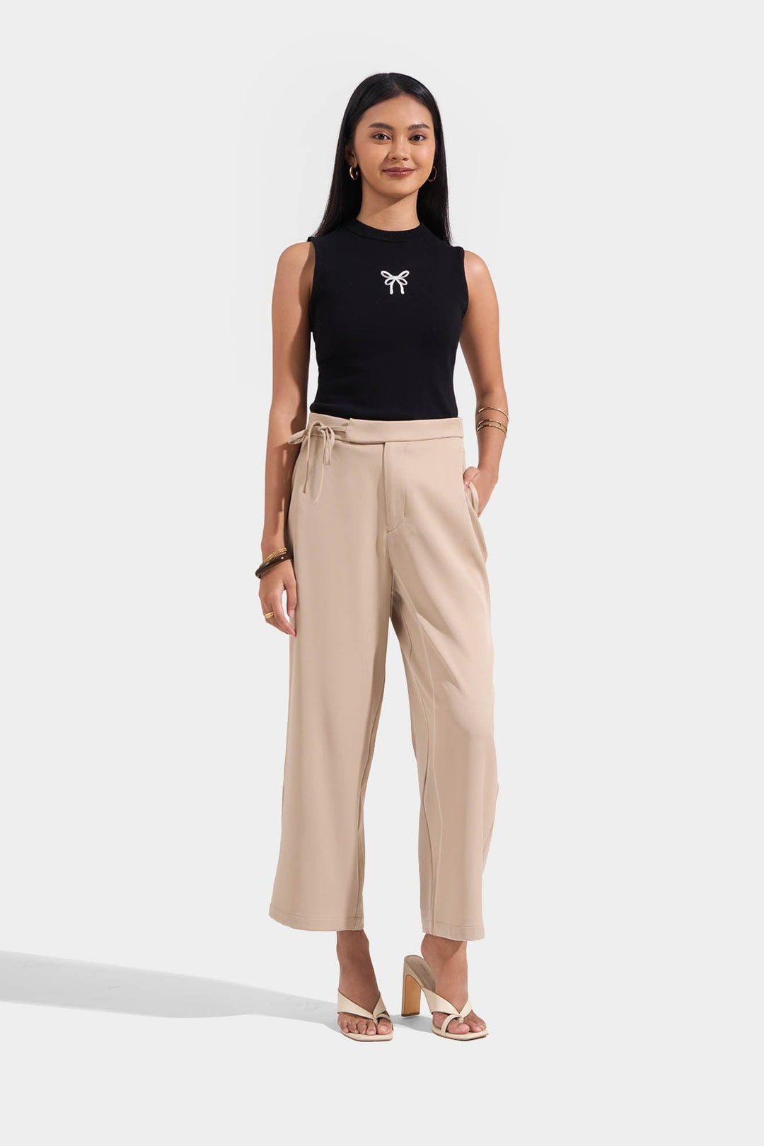 Straight Leg Trousers with Side Tie Detail