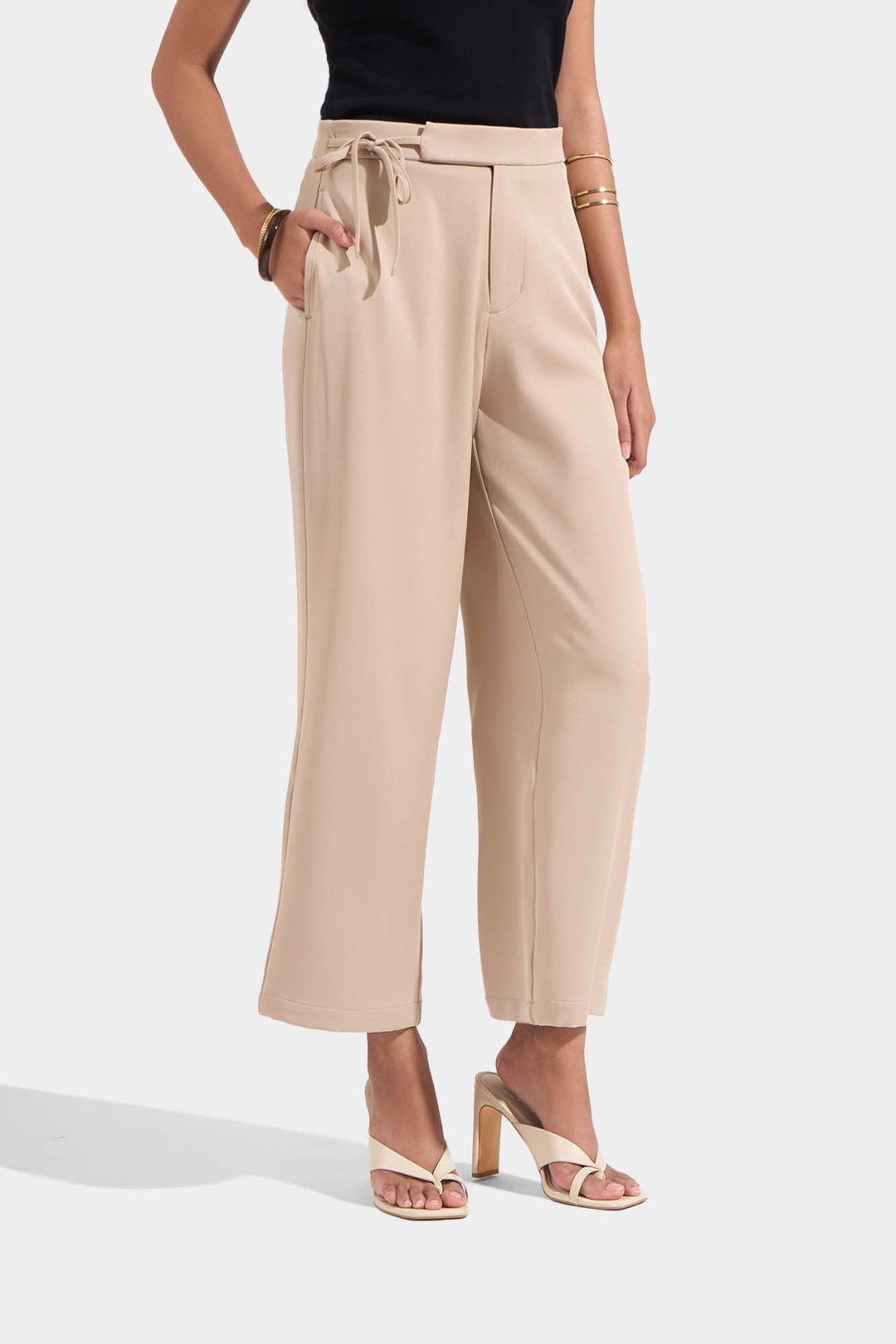 Straight Leg Trousers with Side Tie Detail