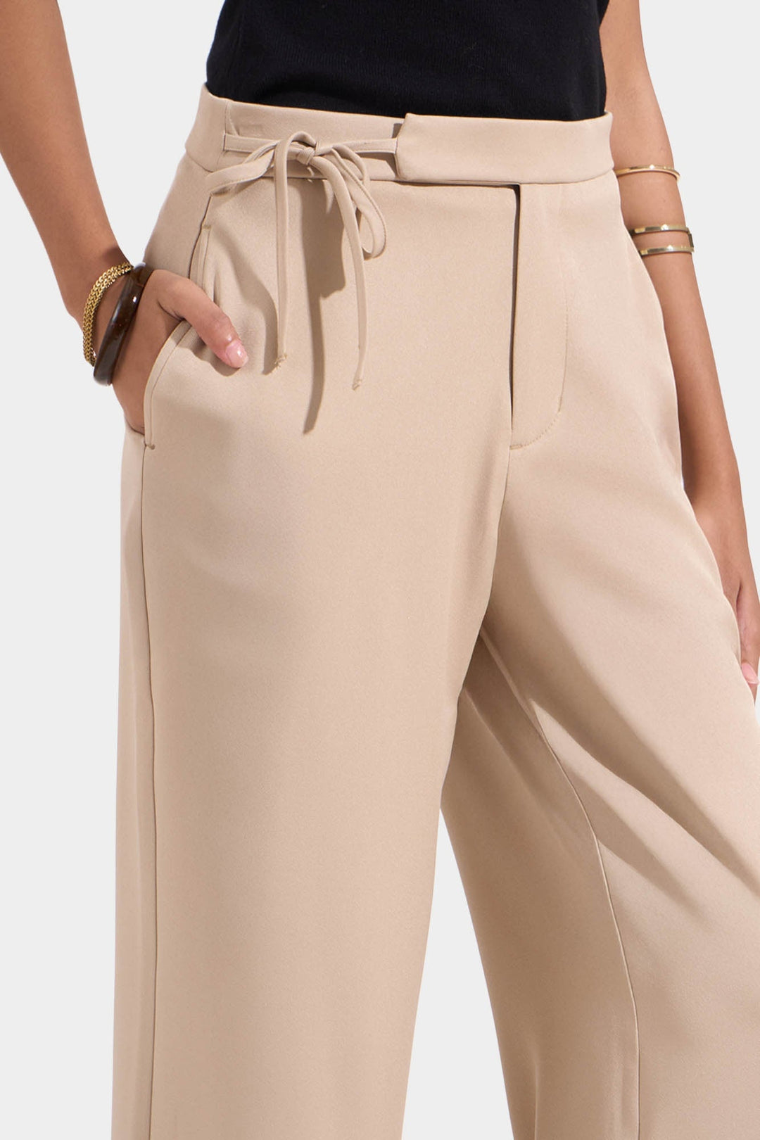 Straight Leg Trousers with Side Tie Detail