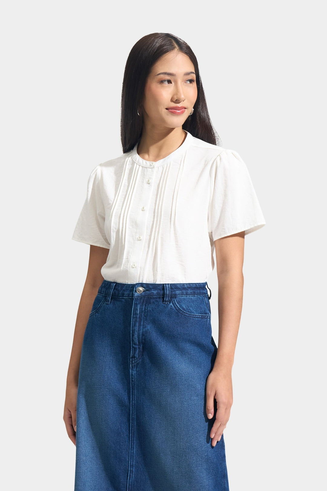 Textured Button Down Shirt with Pleats