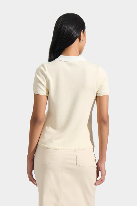 Flat Knit Contrast Collar Polo