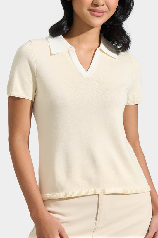 Flat Knit Contrast Collar Polo