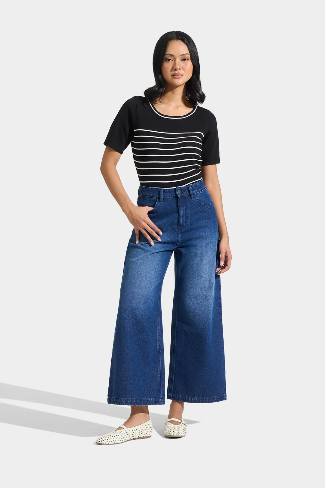 Stripes Flat Knit Tee with Contrast Tipping