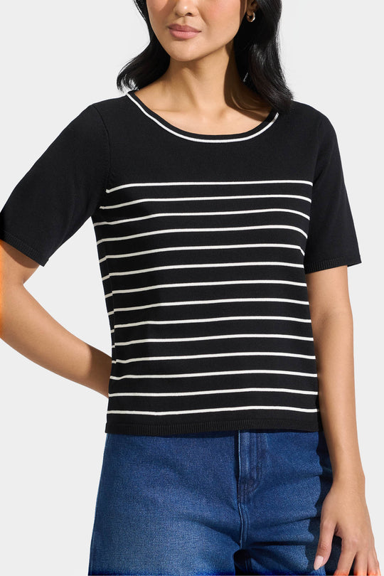 Stripes Flat Knit Tee with Contrast Tipping