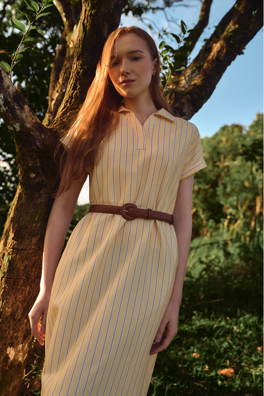 Striped Extended Sleeved Easy Shirt Dress