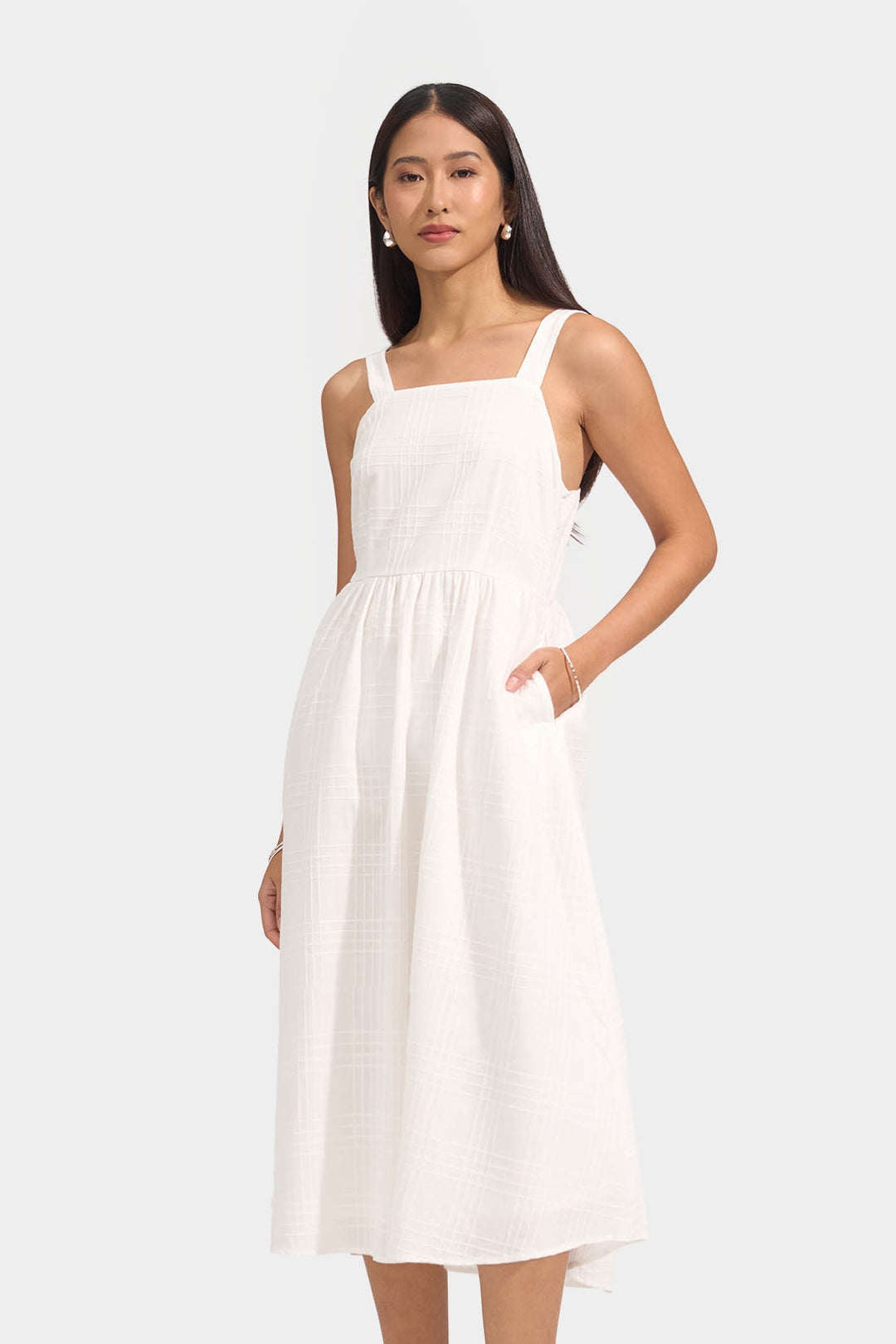 Embroidered Plaid Sleeveless Midi Dress