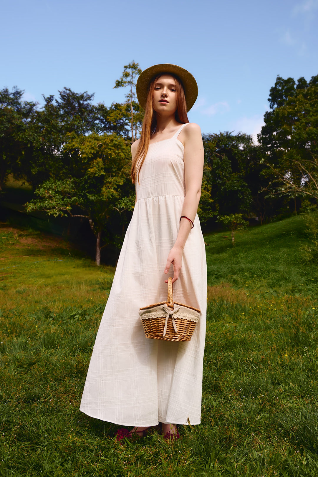 Embroidered Plaid Sleeveless Midi Dress