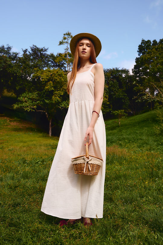 Embroidered Plaid Sleeveless Midi Dress