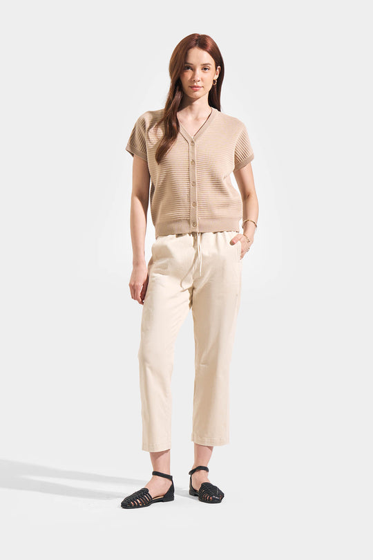 Textured Flat Knit Button Down Top