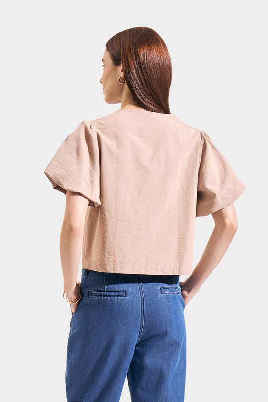 Textured Blouse with Bubble Sleeves