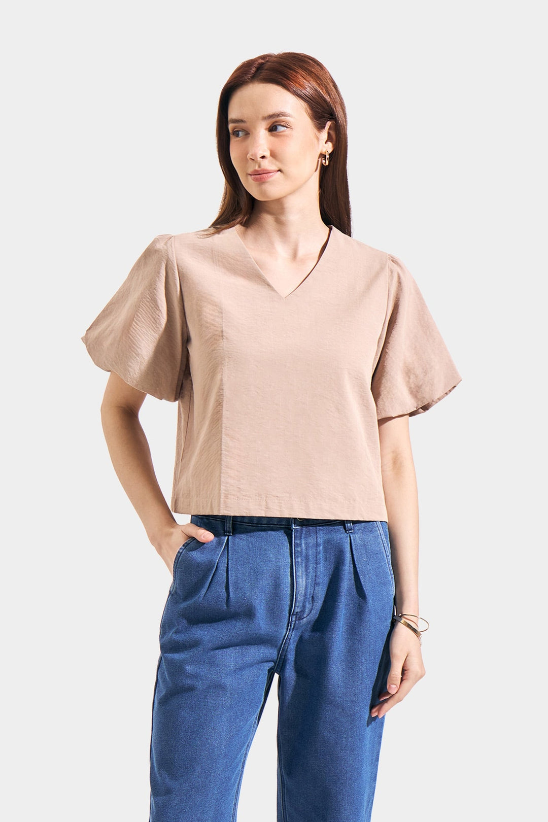 Textured Blouse with Bubble Sleeves