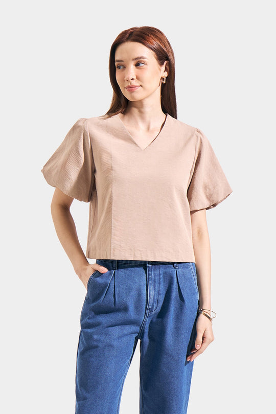 Textured Blouse with Bubble Sleeves