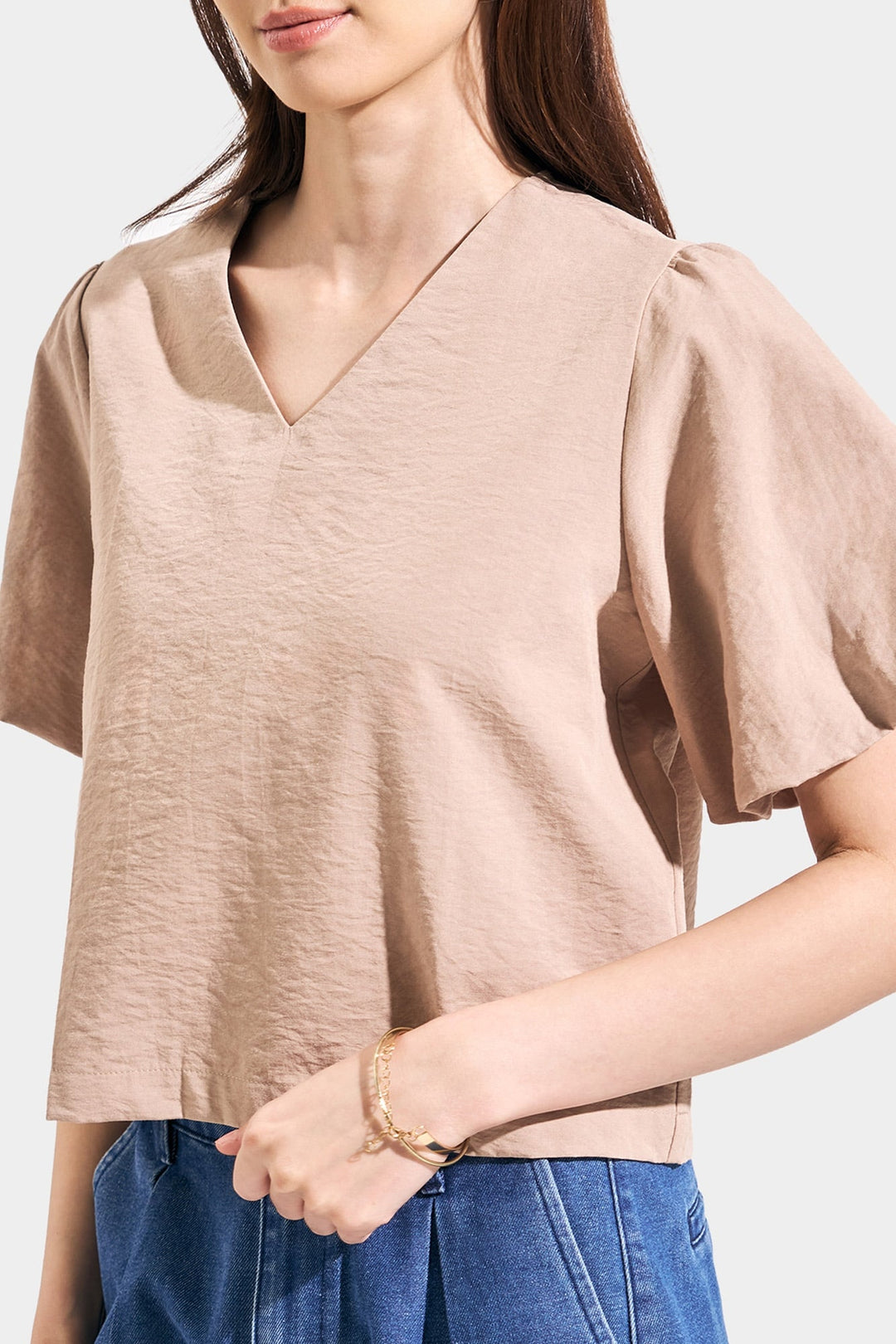 Textured Blouse with Bubble Sleeves