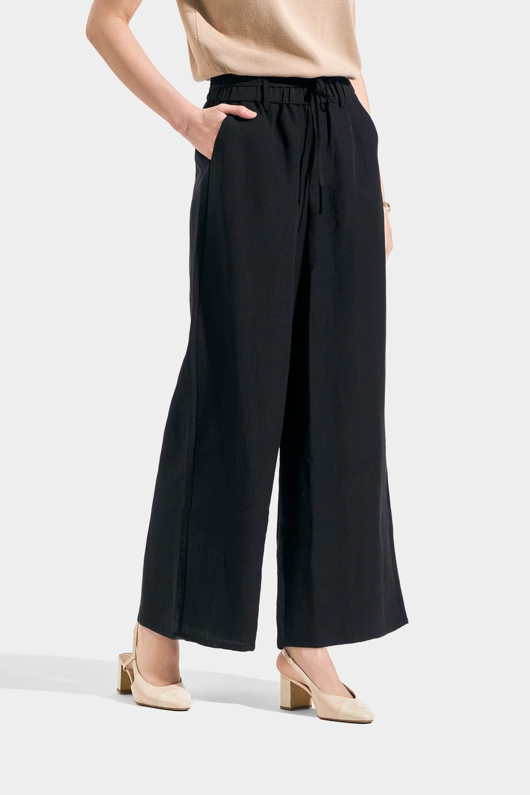 Wide Leg Trousers with Tie Detail