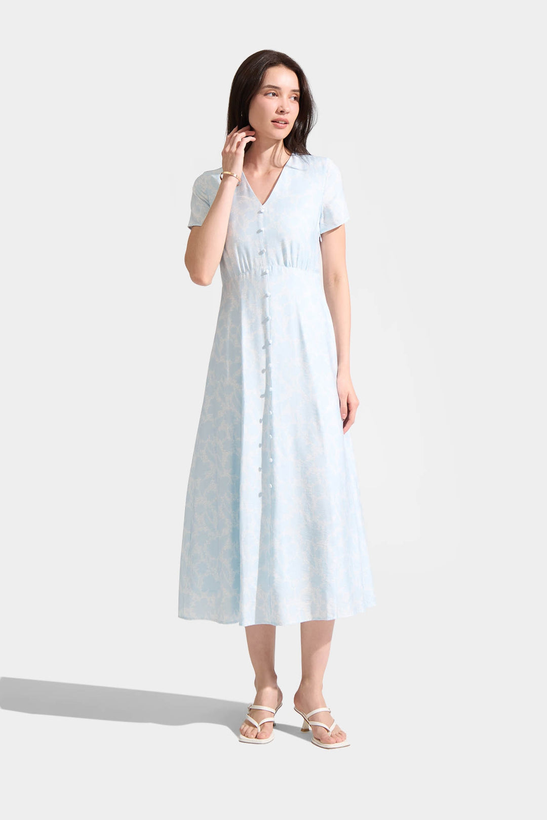 Extended Sleeves Button Down Floral Dress