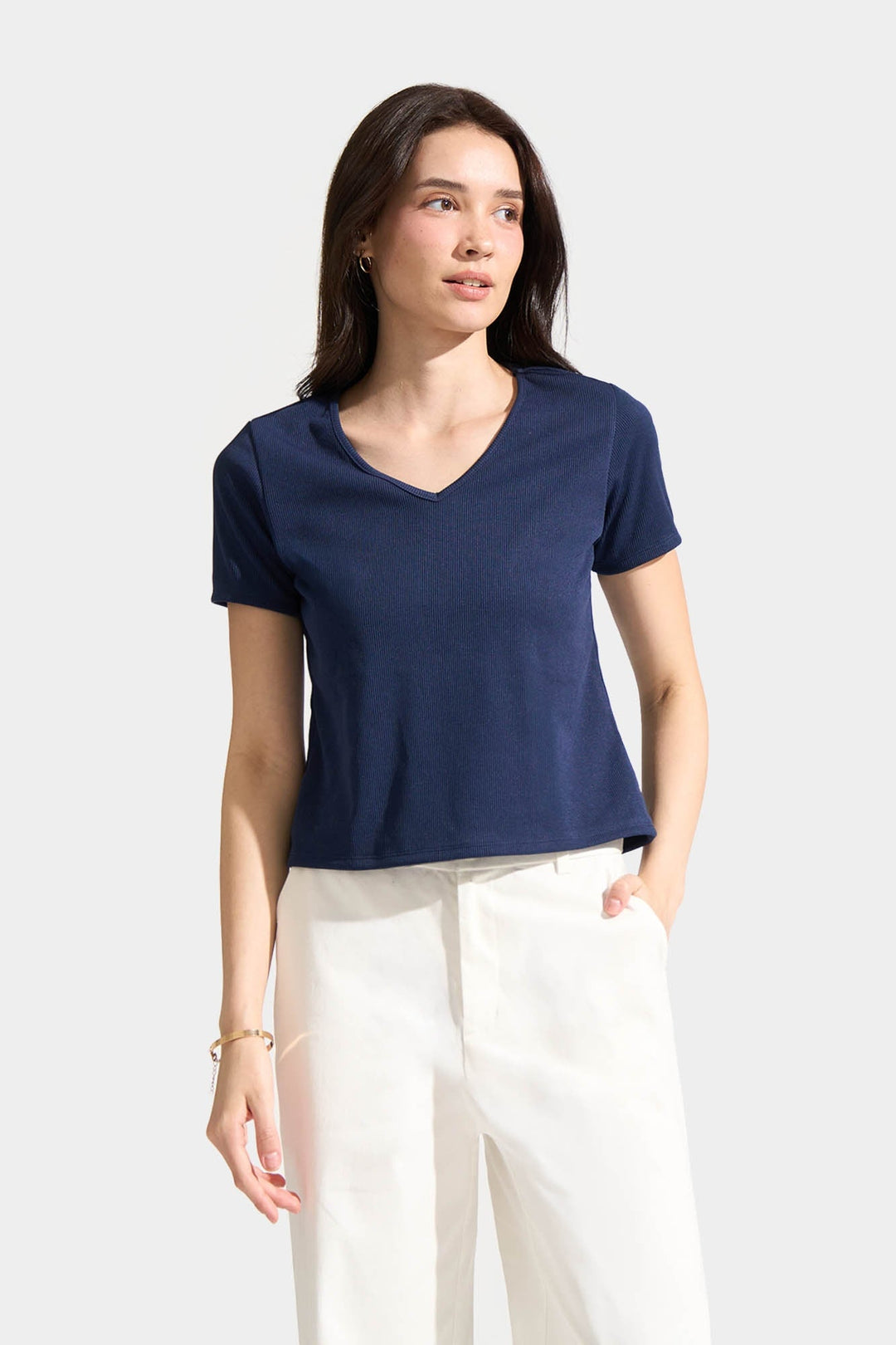 Ribbed V-Neck Tee