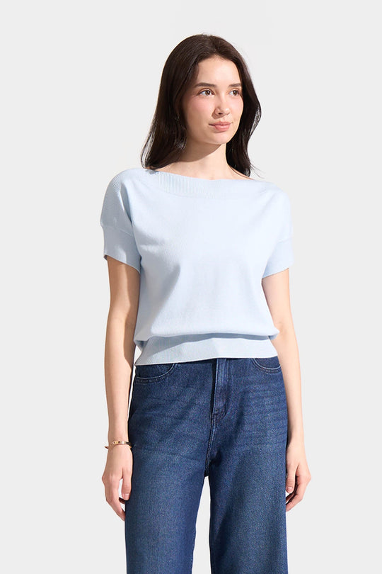 Boat Neck Flat Knit Tee