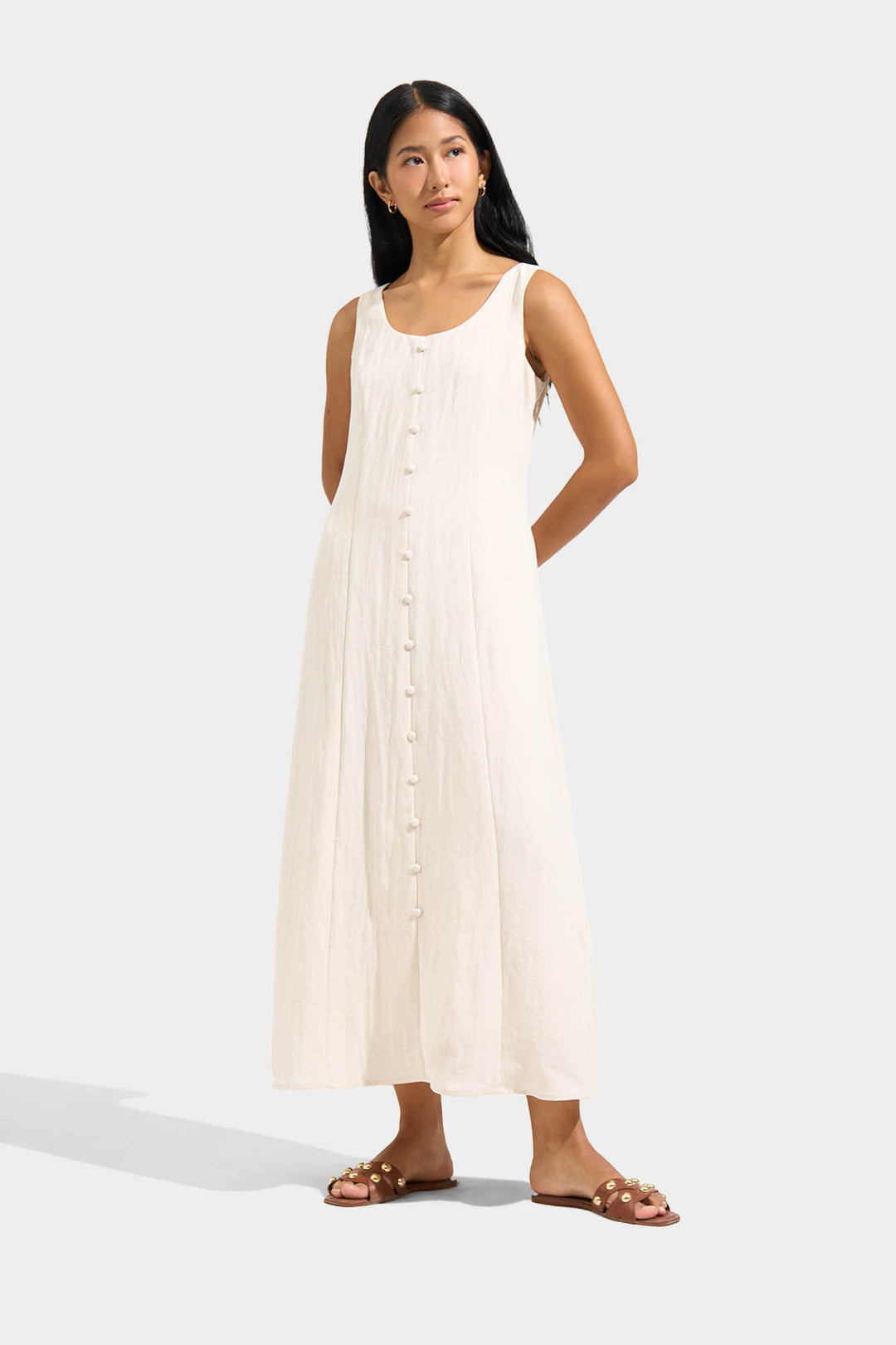 Scoop Neck Button-Down Dress